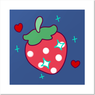 Sparkly Strawberry with Hearts Posters and Art